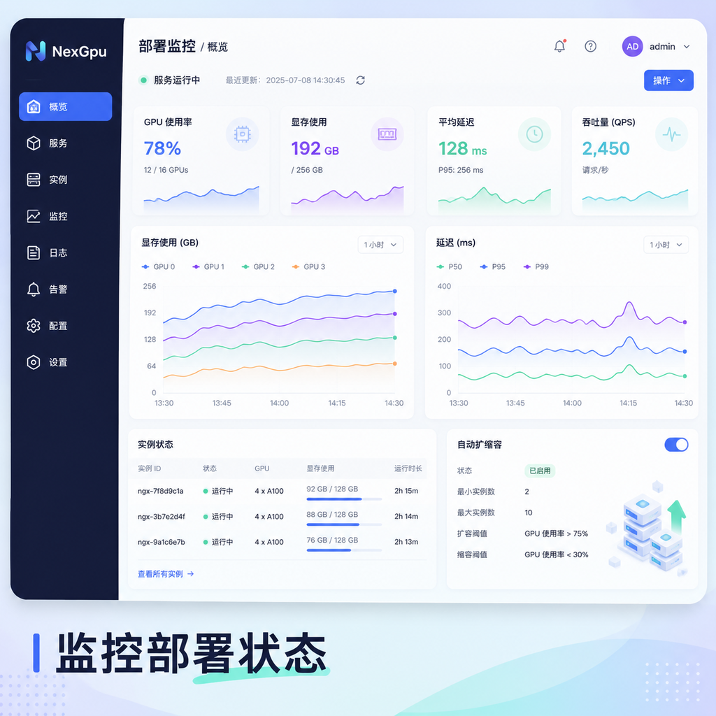 NexGpu控制台监控GPU显存占用与延迟