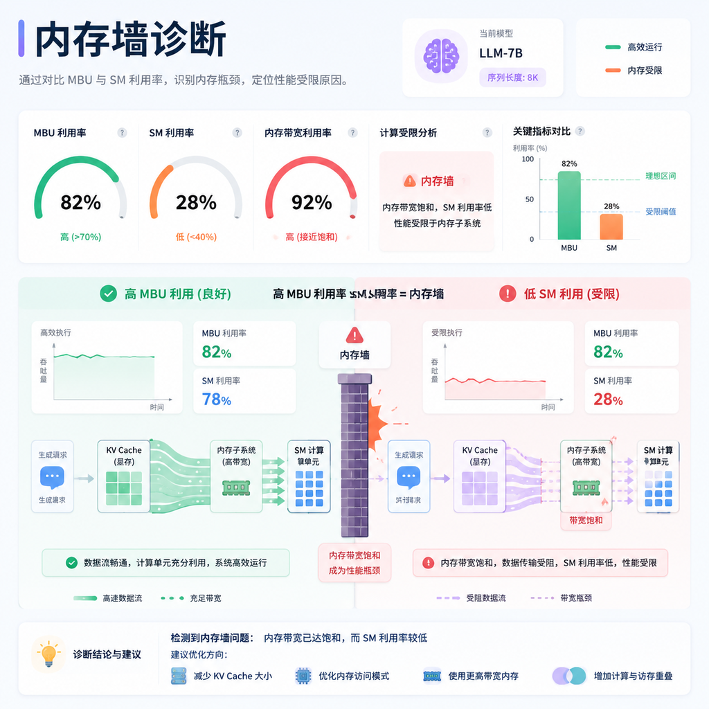 仪表盘显示高MBU低SM内存墙