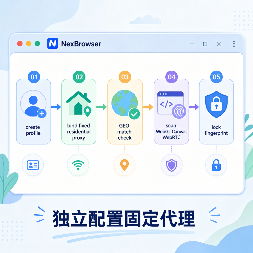 多账号独立配置指纹与代理流程