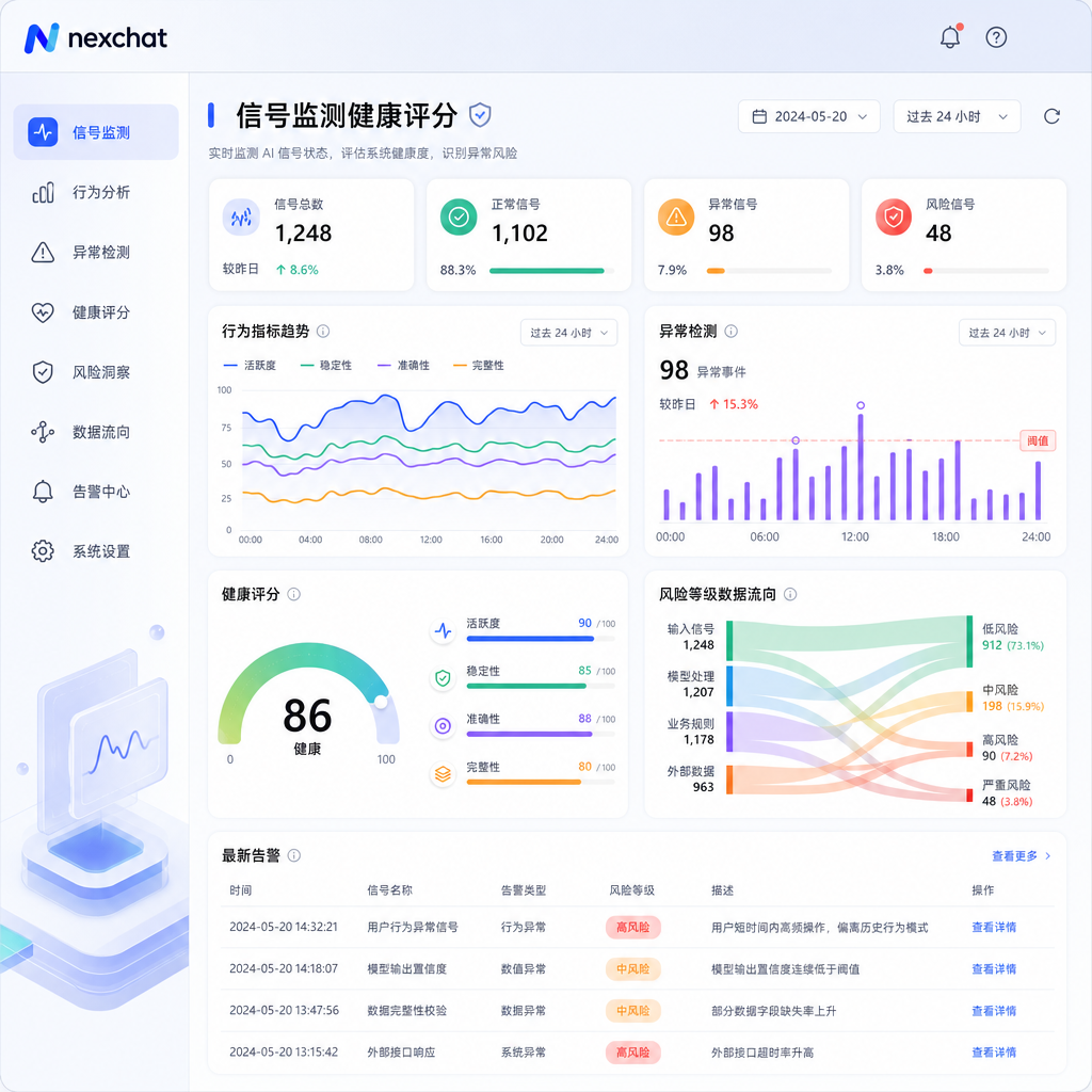 用户行为信号监测与健康评分仪表盘 用户行为信号监测与健康评分仪表盘