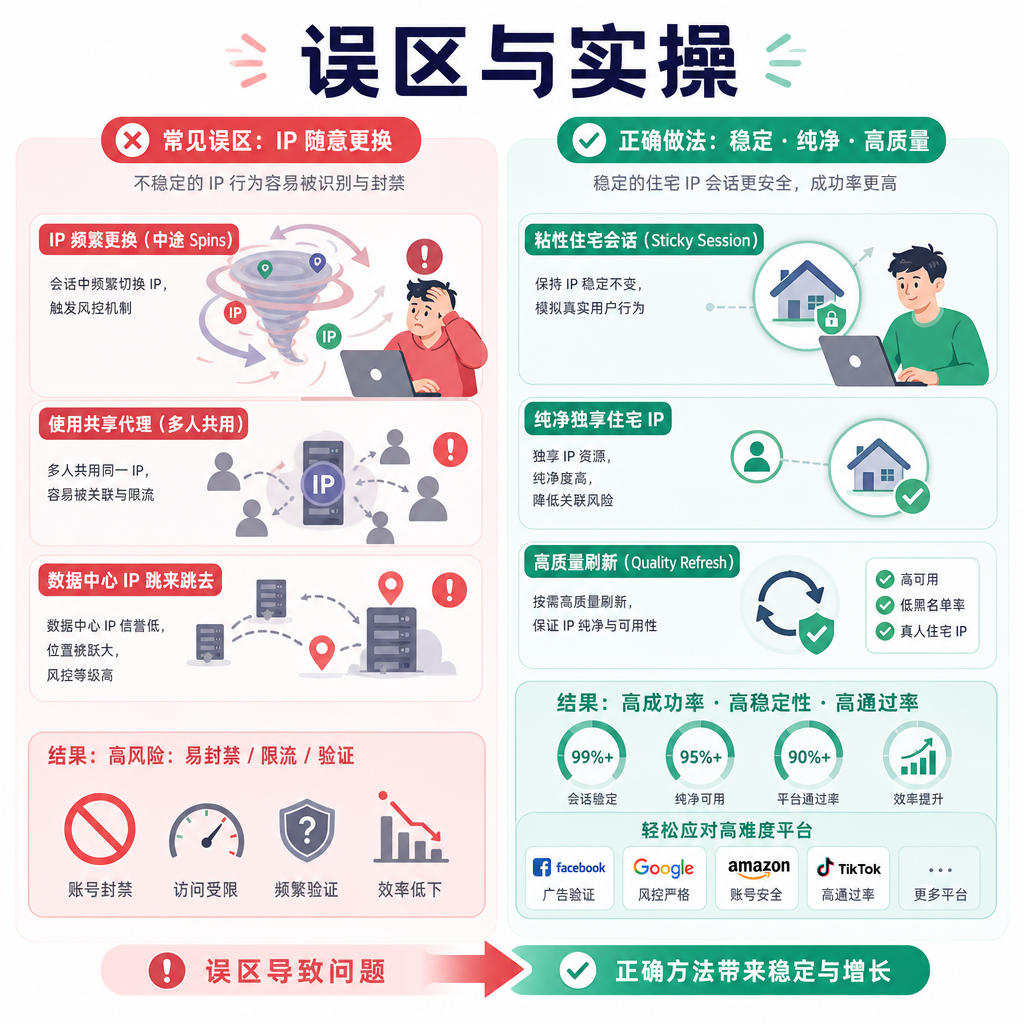 左右对比住宅IP轮换误区与优质实操 左右对比住宅IP轮换误区与优质实操