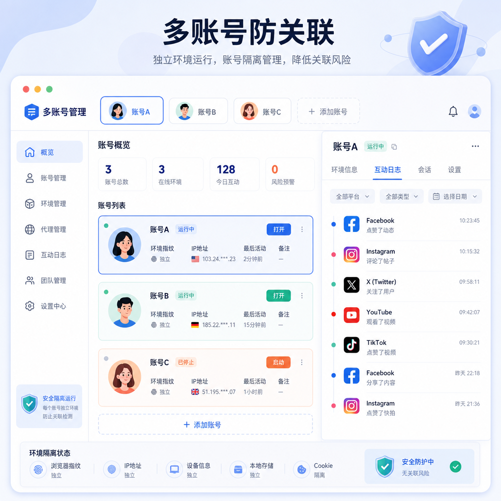 多账号界面防关联管理数据沉淀