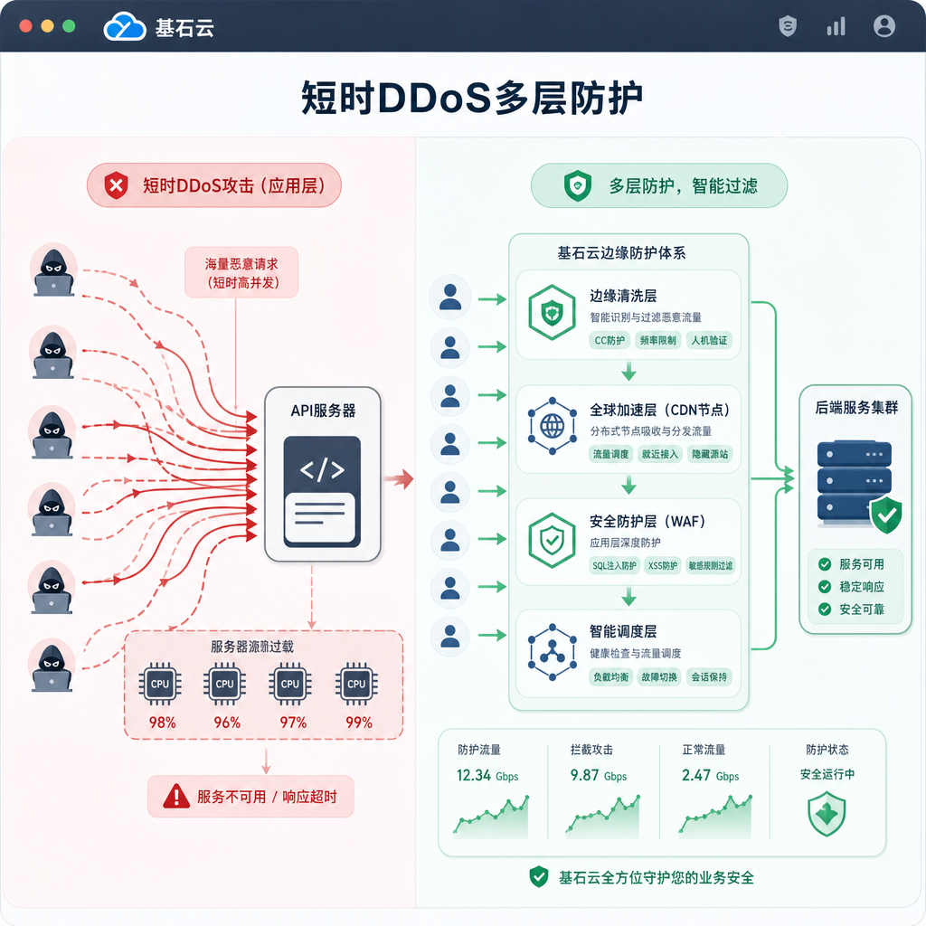 应用层短时DDoS突袭 高防多层实操防护