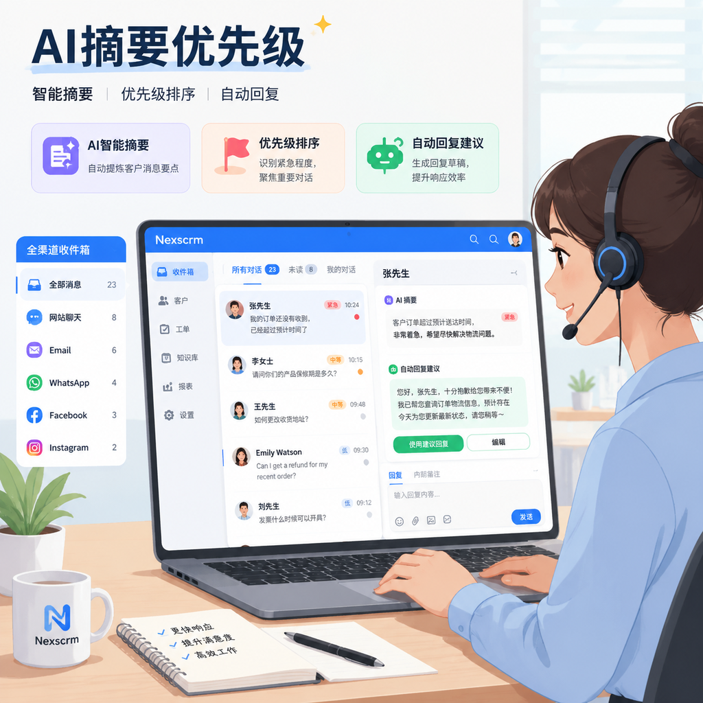 客服用Nexscrm做AI摘要优先级标签
