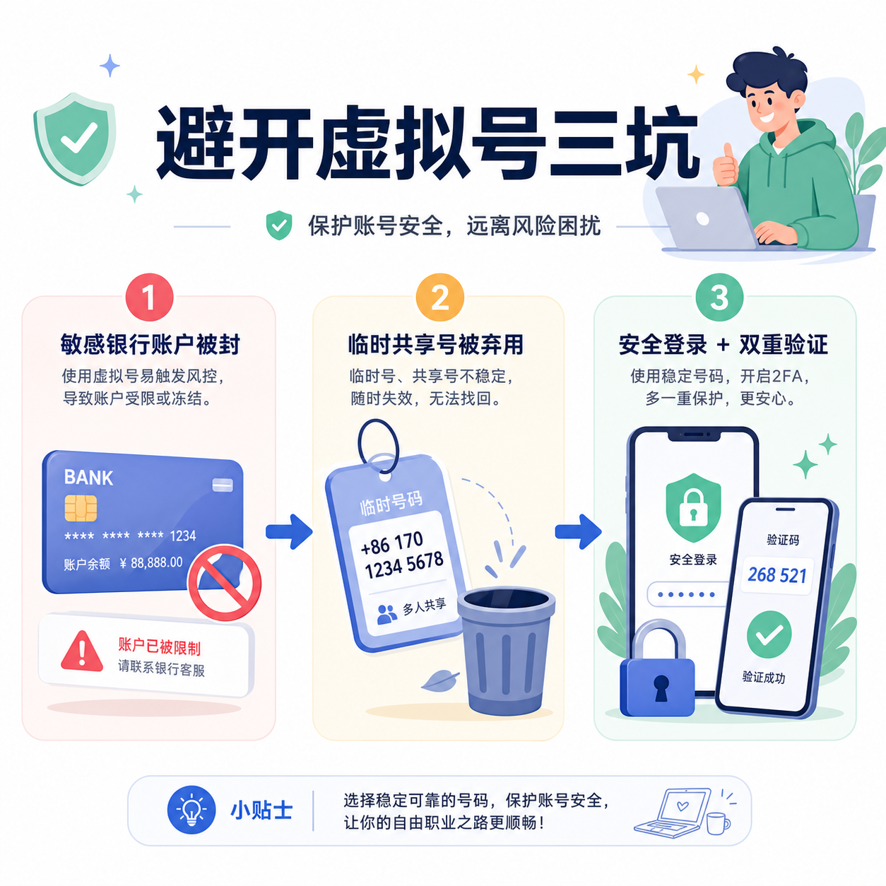 自由职业者避开虚拟号三坑流程图