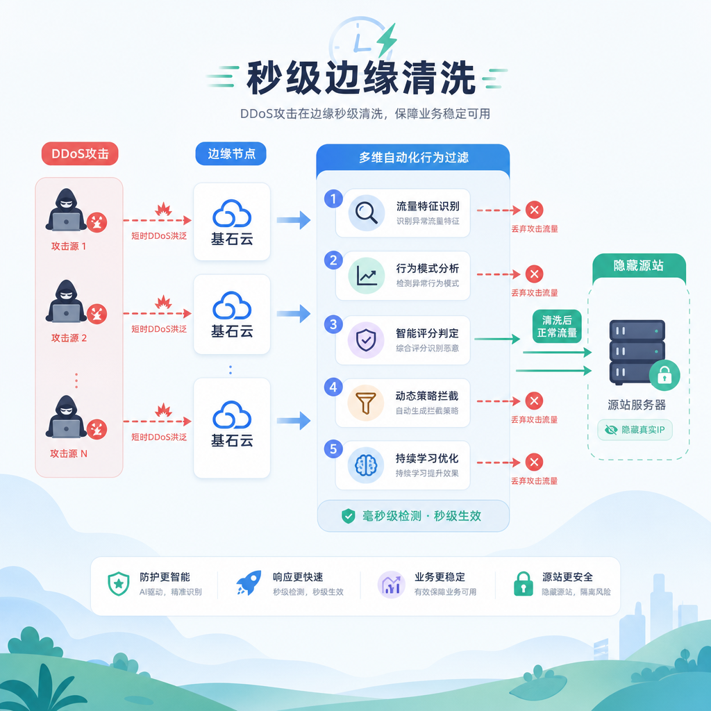 基石云边缘秒级自动清洗攻击流量 基石云边缘秒级自动清洗攻击流量