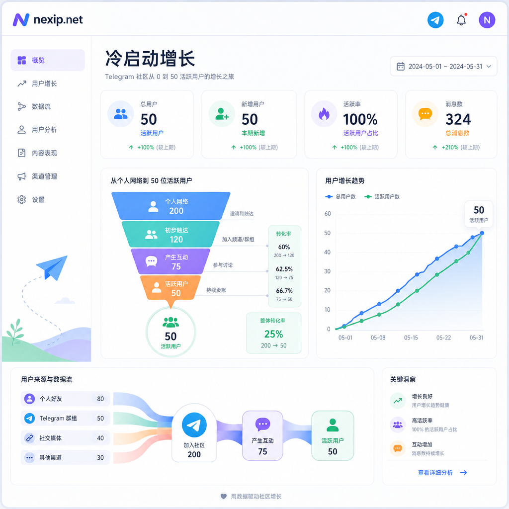 冷启动仪表盘展示用户增长漏斗