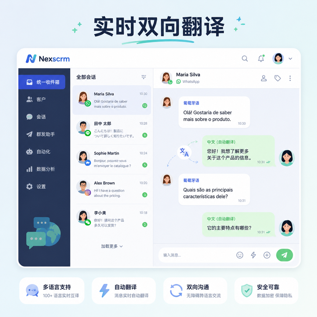统一收件箱多语实时翻译界面