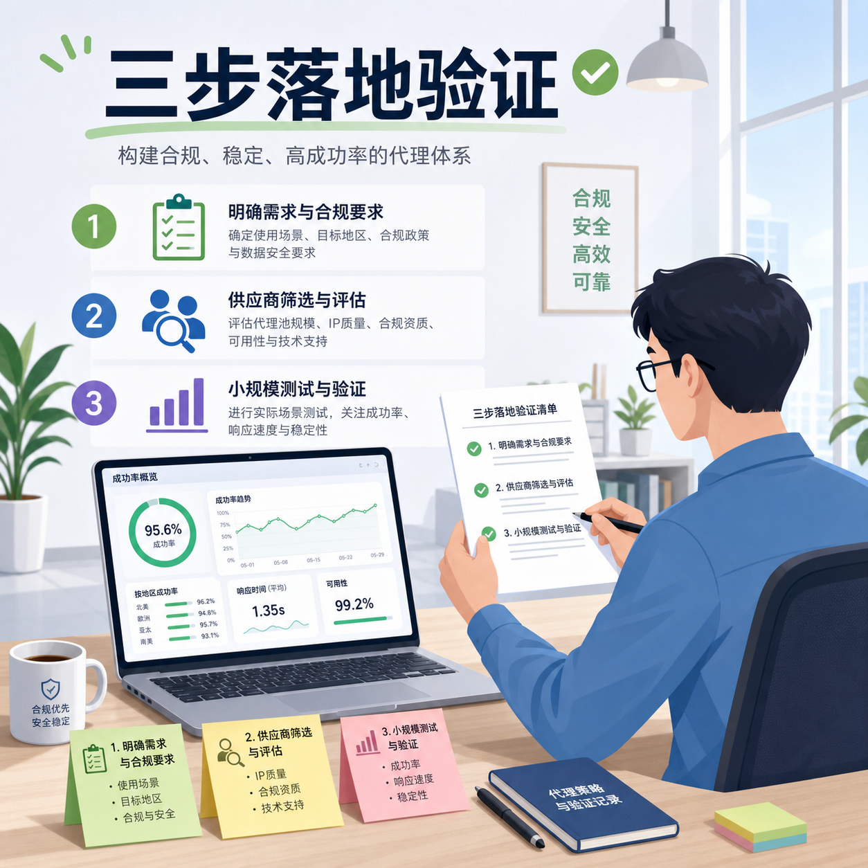 Planning proxy selection in three steps at a desk Planning proxy selection in three steps at a desk