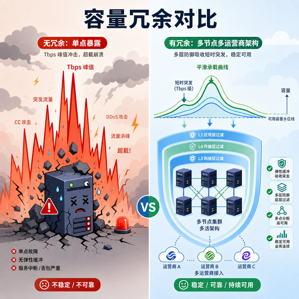 短时Tbps多节点容量冗余对比 短时Tbps多节点容量冗余对比