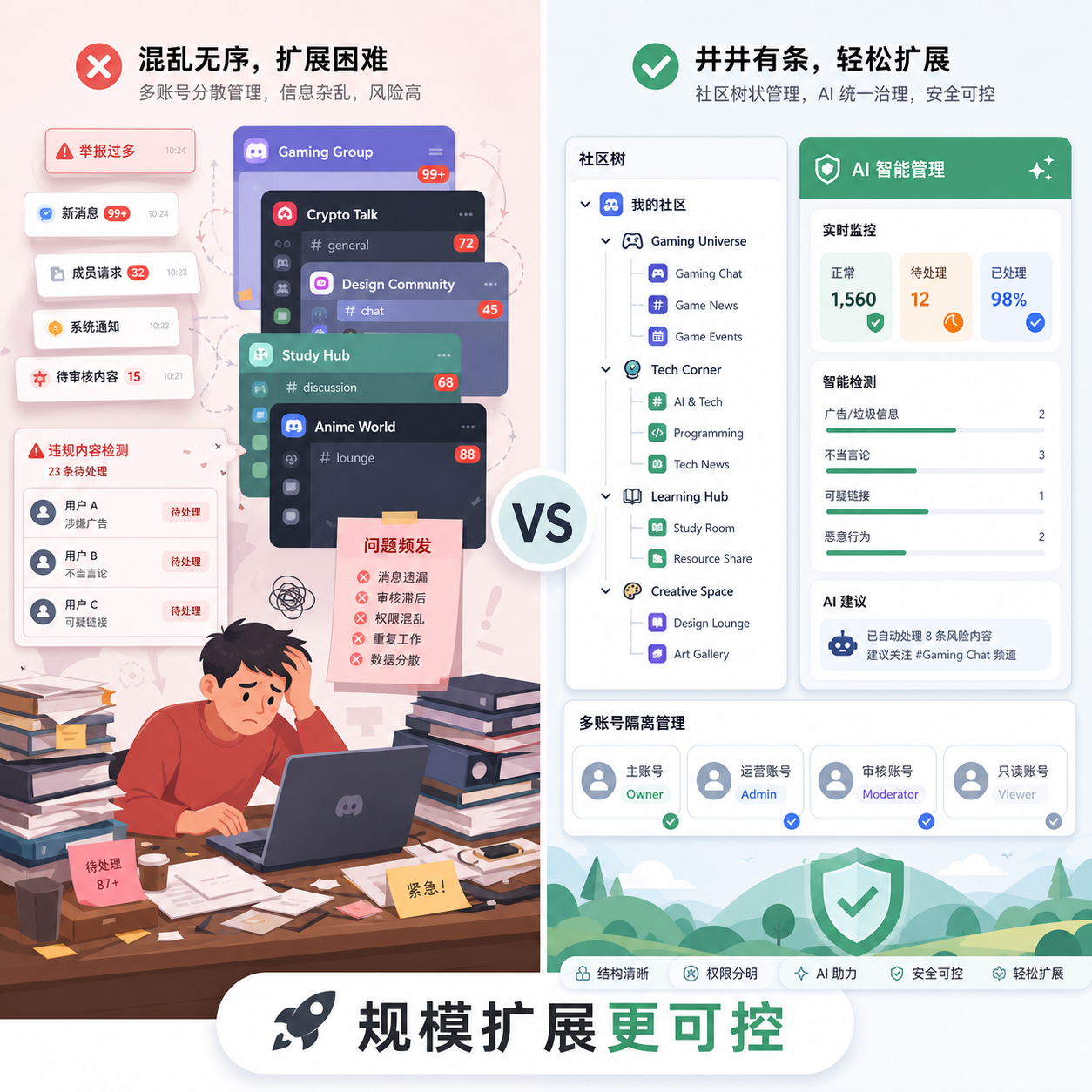 多社区折叠管理与账号隔离对比 多社区折叠管理与账号隔离对比