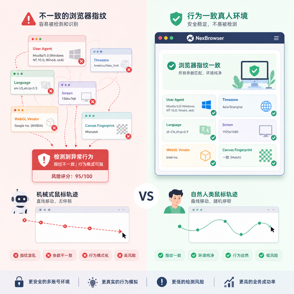指纹浏览器左右对比一致人类行为环境 指纹浏览器左右对比一致人类行为环境