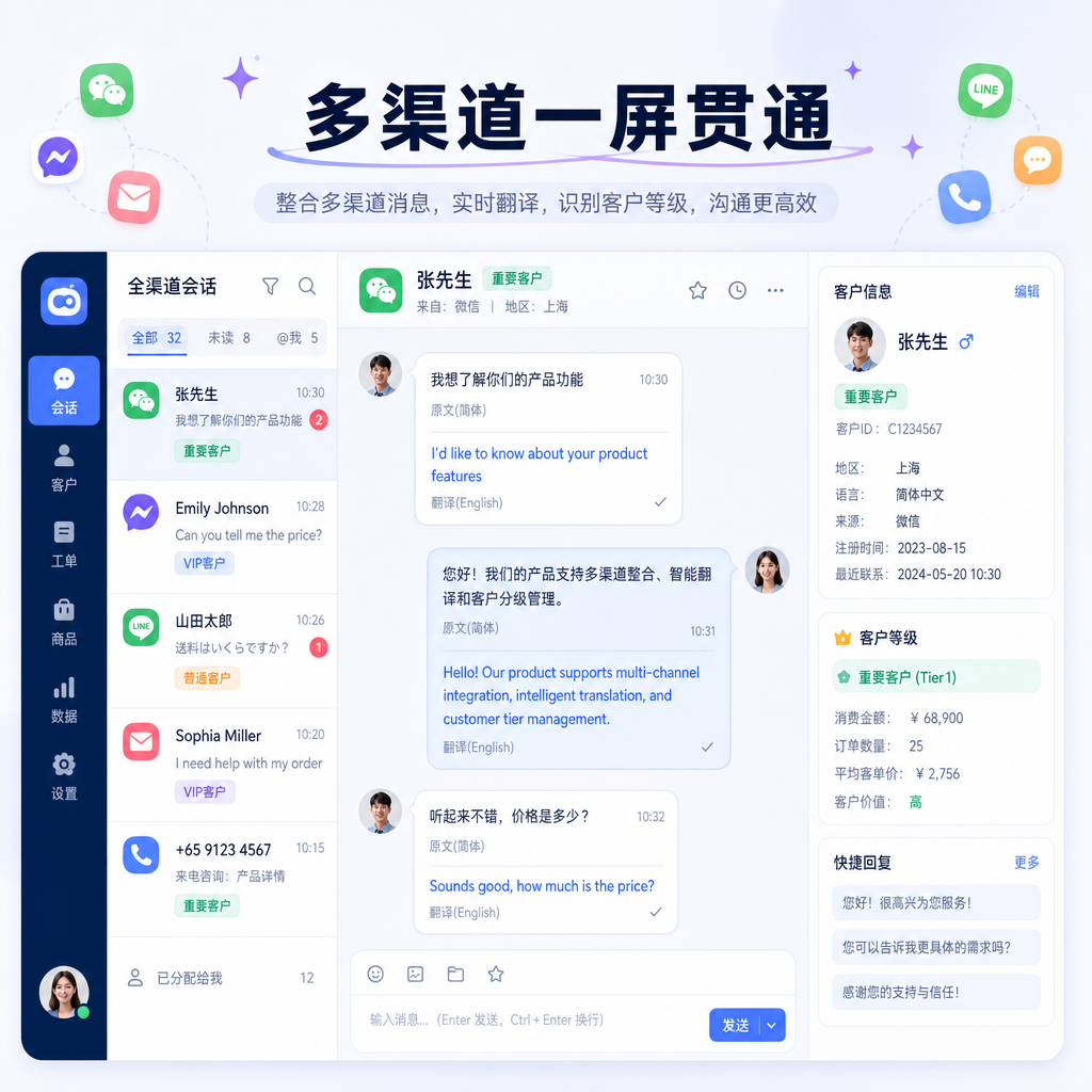多渠道对话翻译与标签一屏贯通