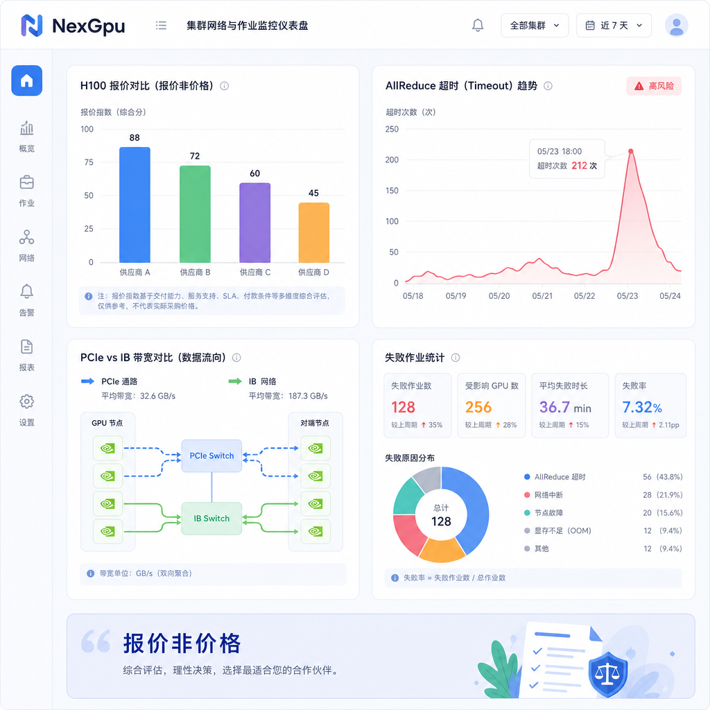 H100报价对比与通信超时仪表盘 H100报价对比与通信超时仪表盘