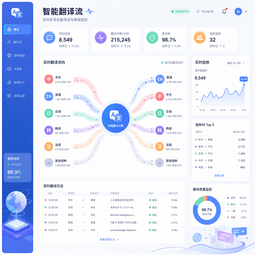 系统后台实时处理多语言翻译数据。