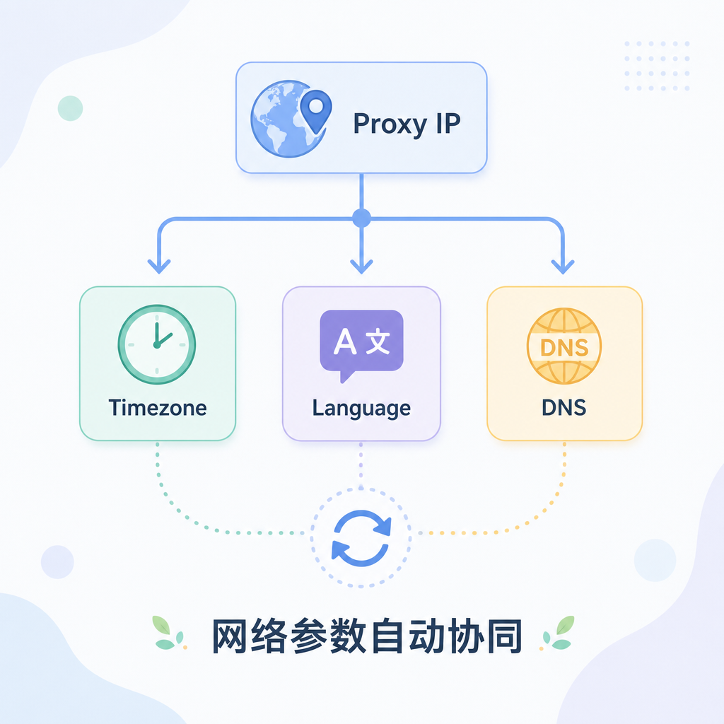系统根据代理IP自动同步时区与语言配置。