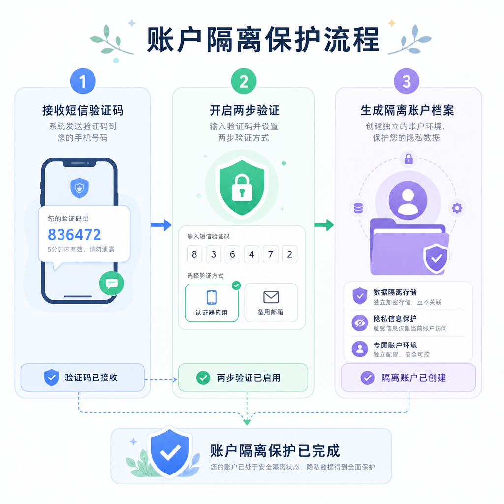 用户通过短信接码与双重验证实现账户隔离。