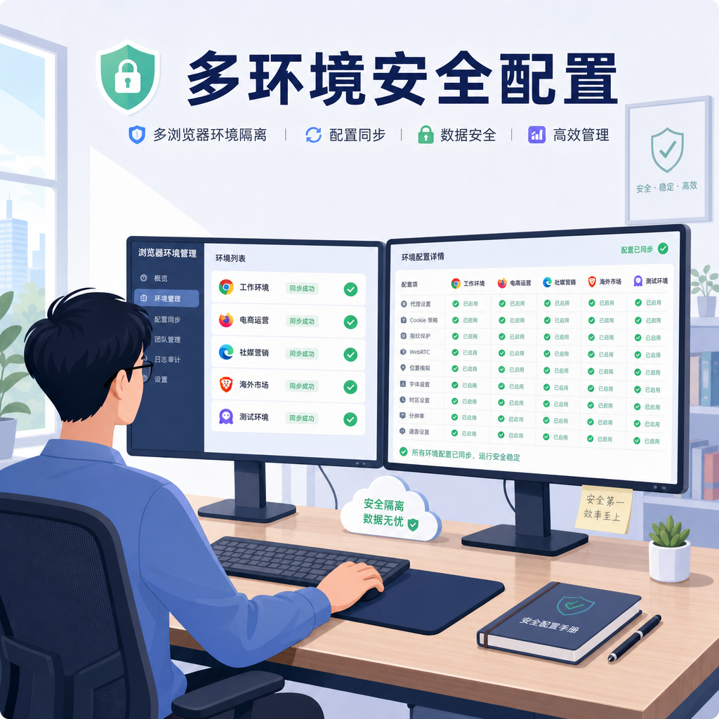 技术人员在工位上配置多账号浏览器环境