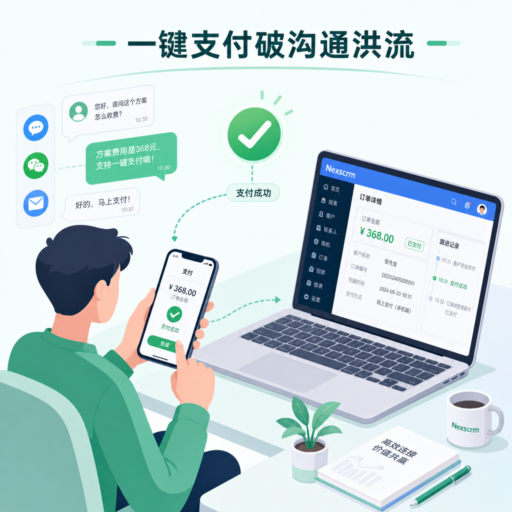 用户在手机端一键完成支付并同步至商家的客户管理系统