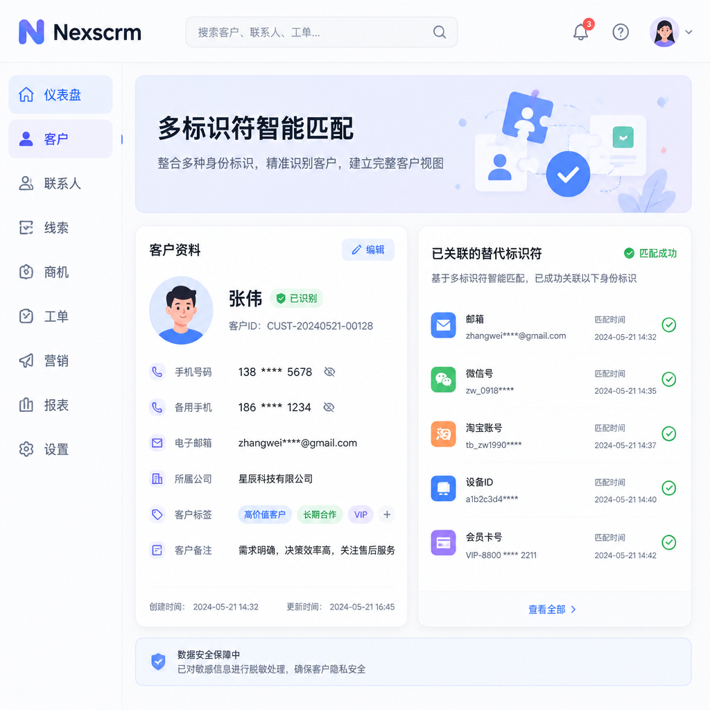 系统在隐藏手机号时通过多元标识符识别客户