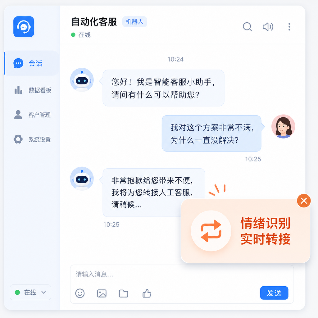 系统通过识别用户情绪自动推荐人工服务。