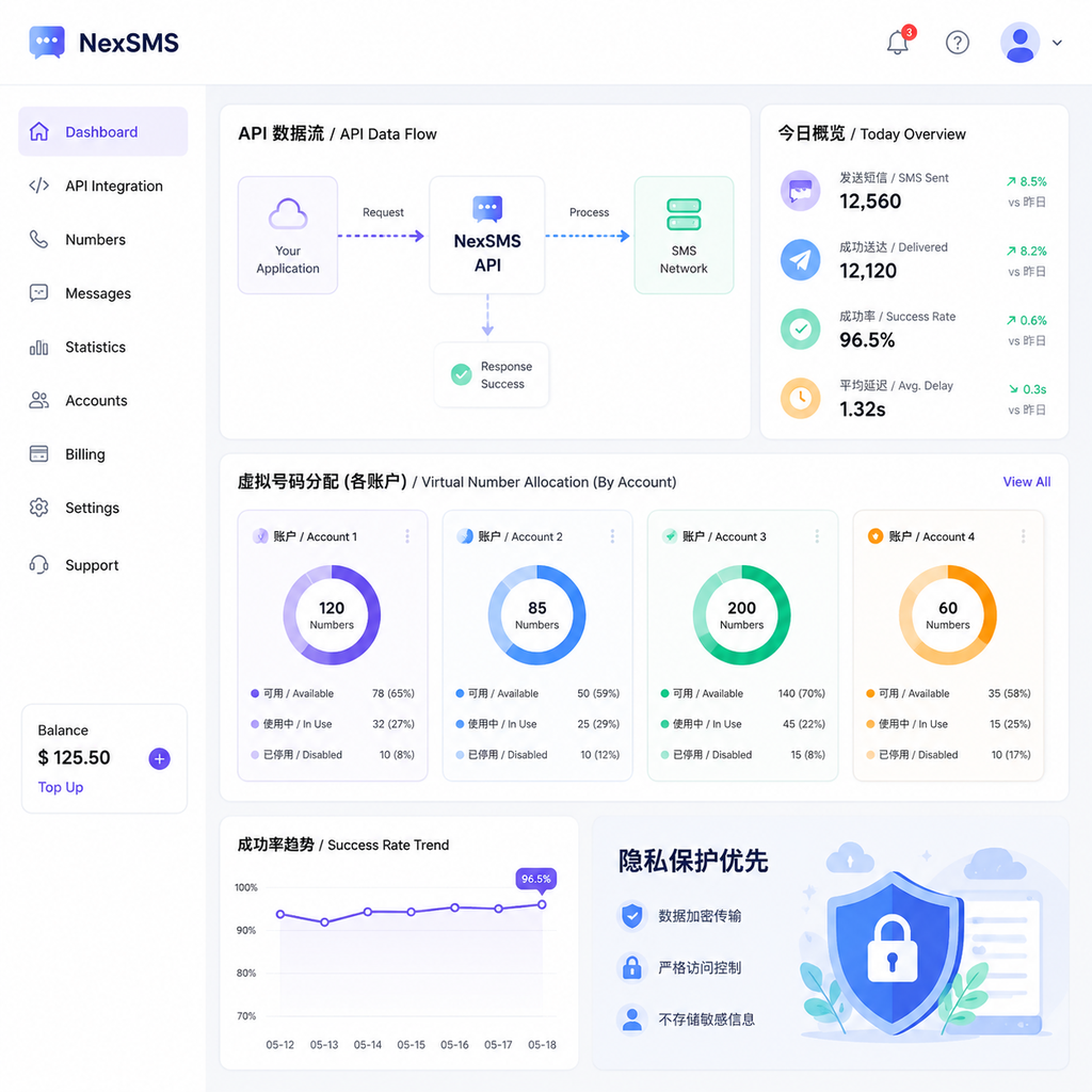 虚拟号码API数据流仪表盘