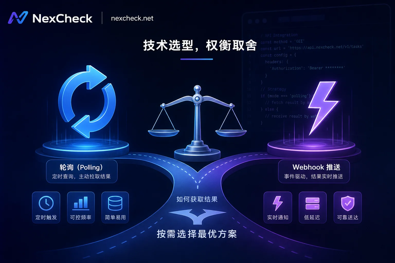 Cover image comparing polling vs. Webhook technology selection