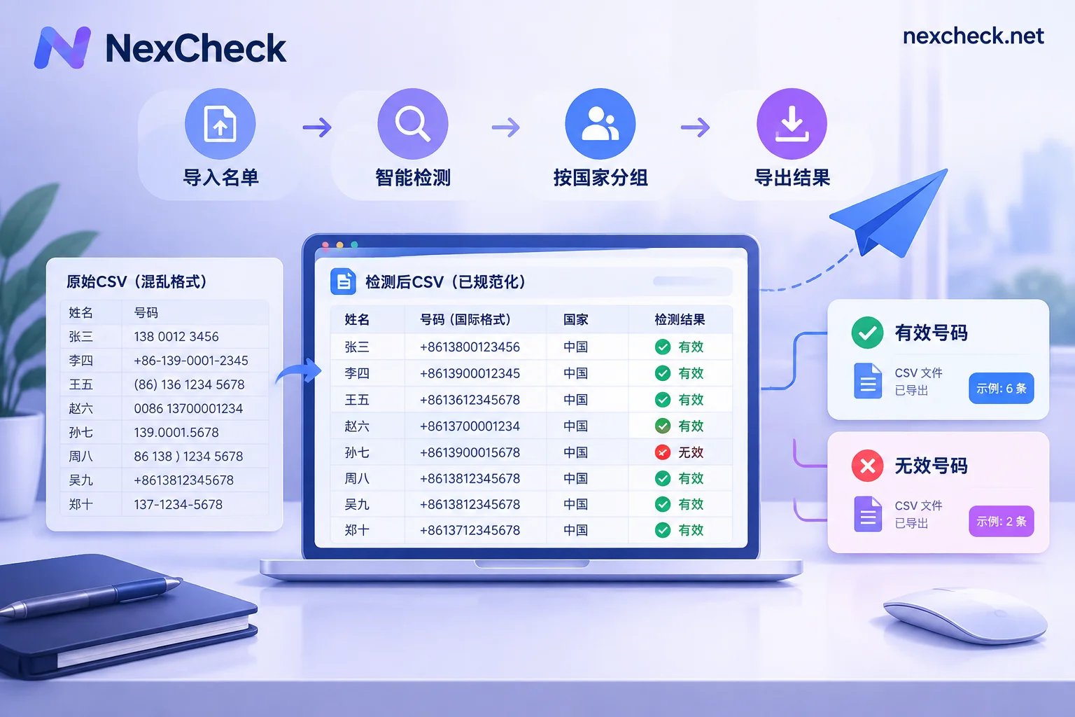 Telegram CSV名单从清洗、检测到分组导出的示意图