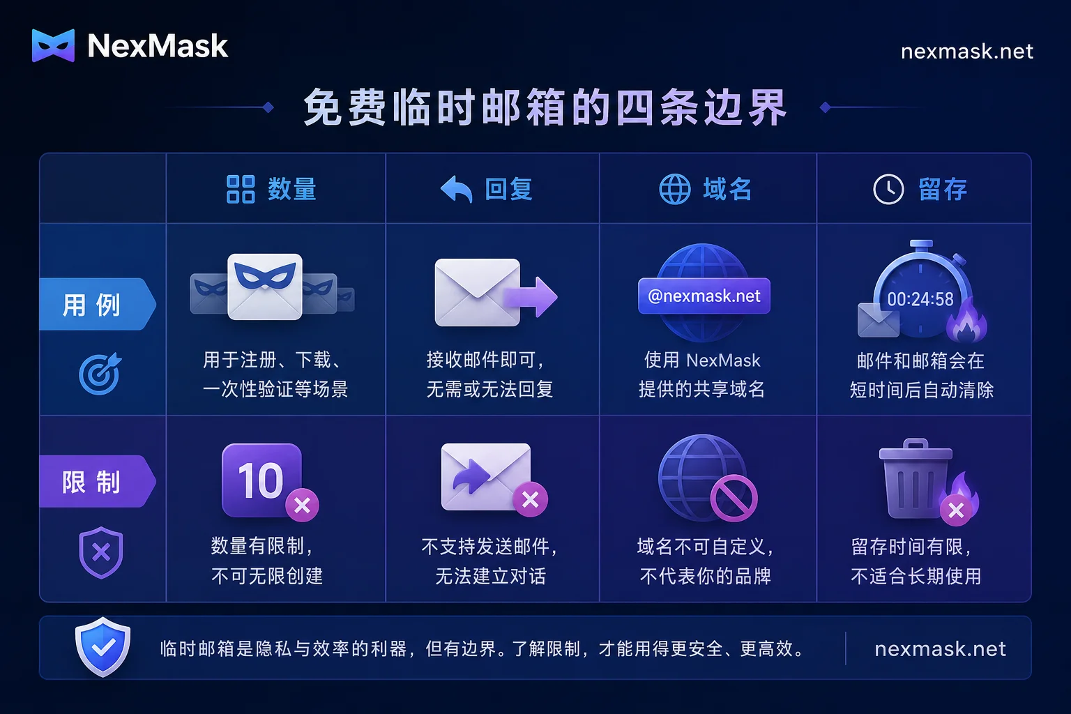 免费临时邮箱四条边界对照表