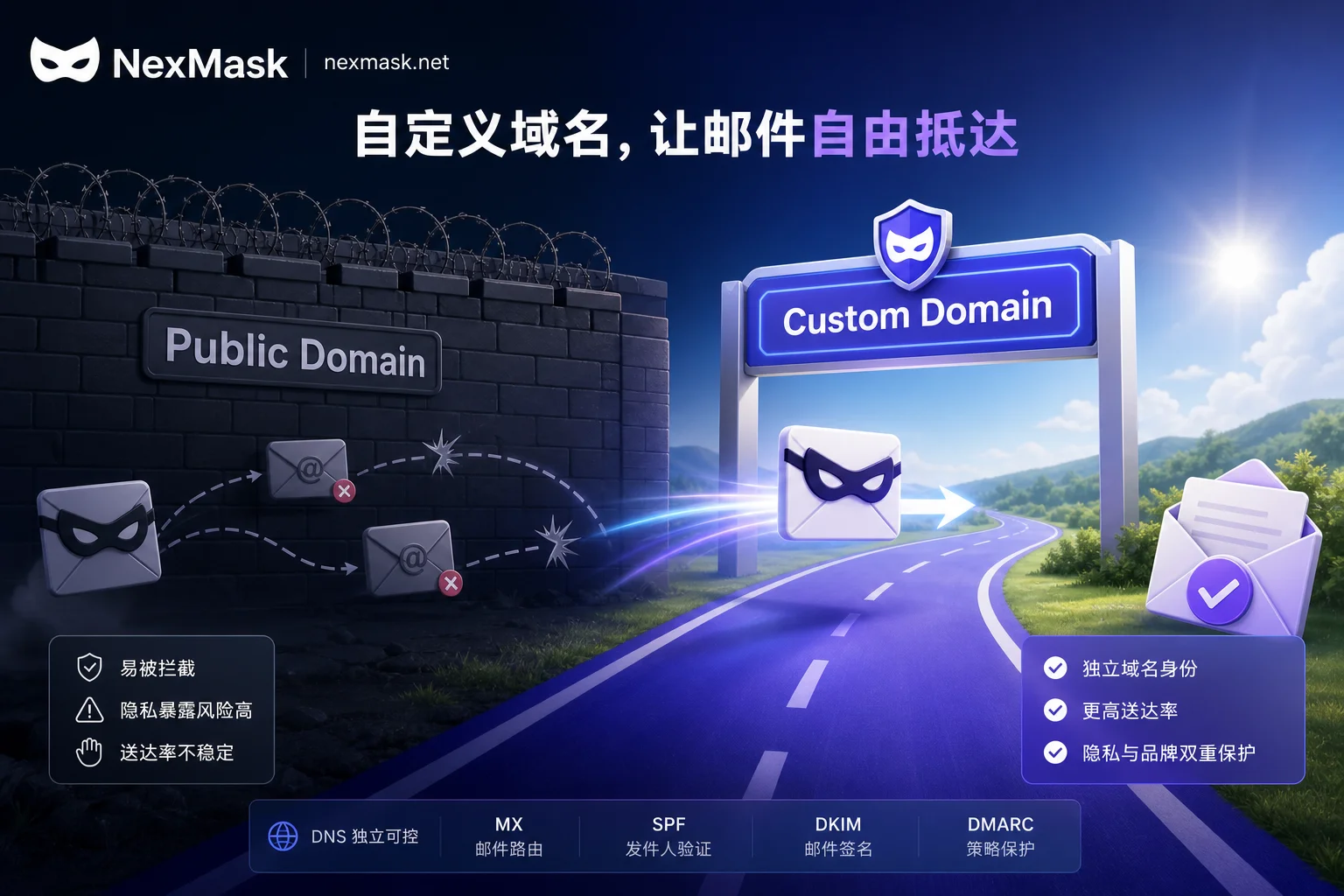 公共域名与自定义域名拦截率对比示意