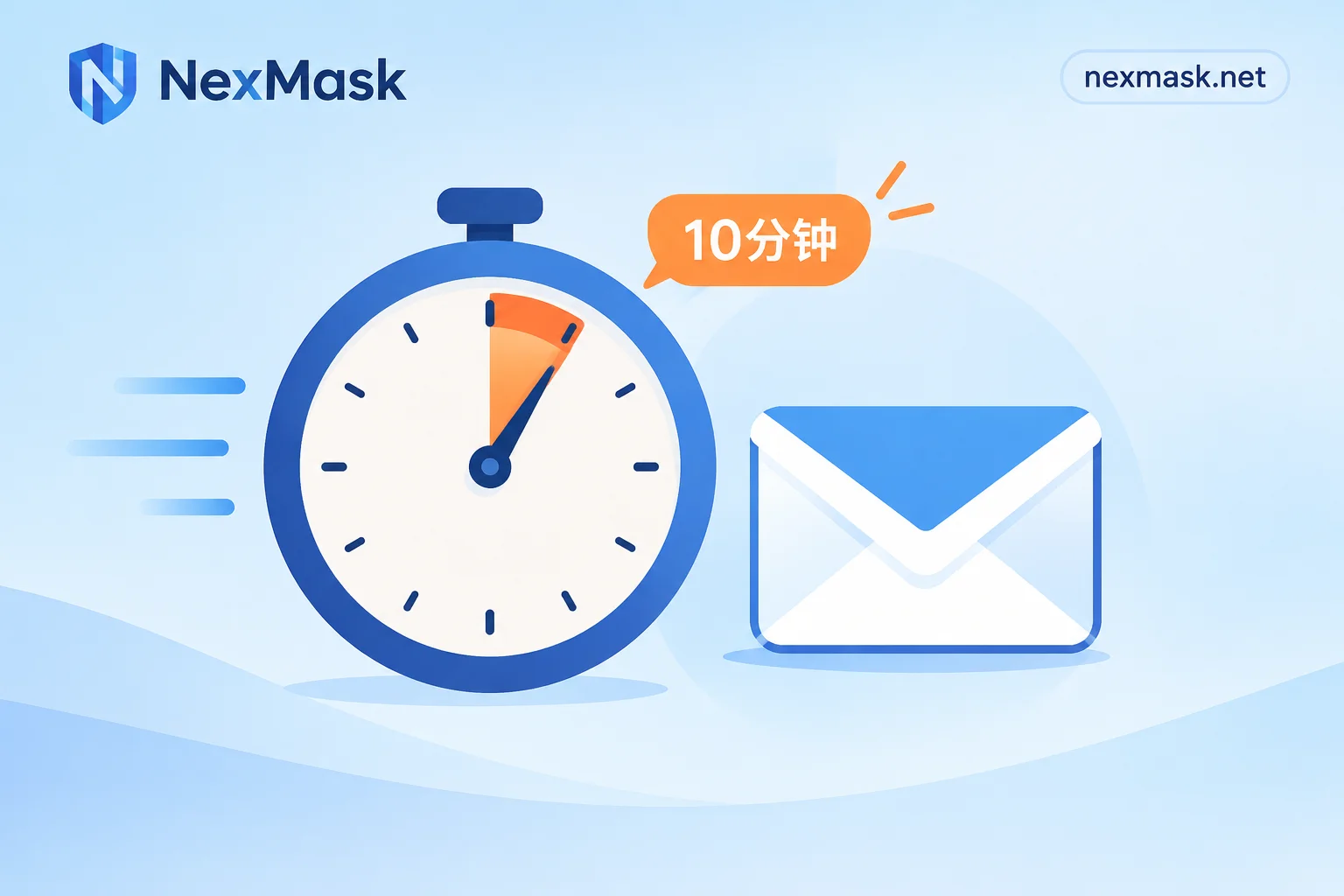 Illustration of a 10-minute email countdown and message destruction