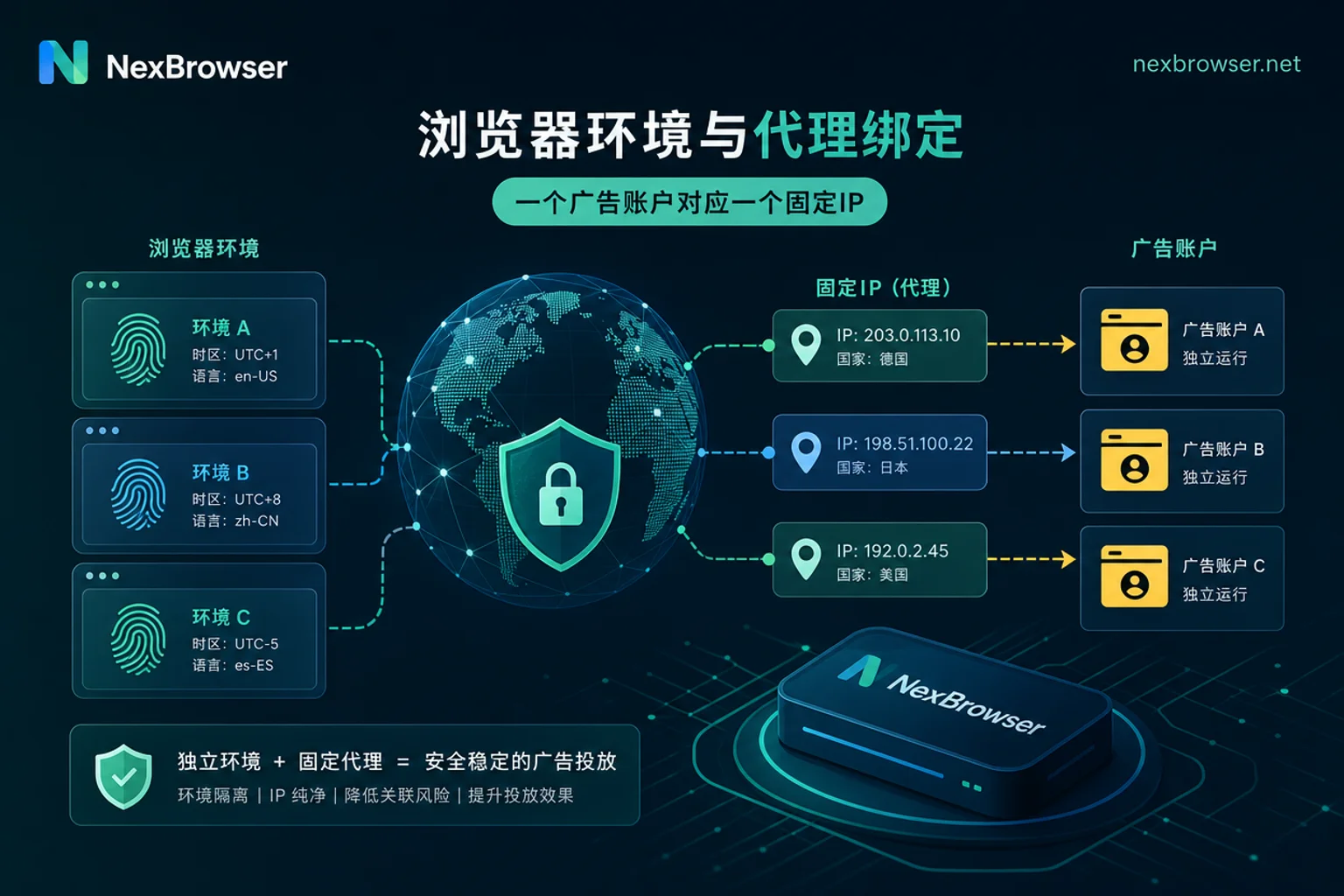 广告账户与代理IP绑定关系图 广告账户与代理IP绑定关系图