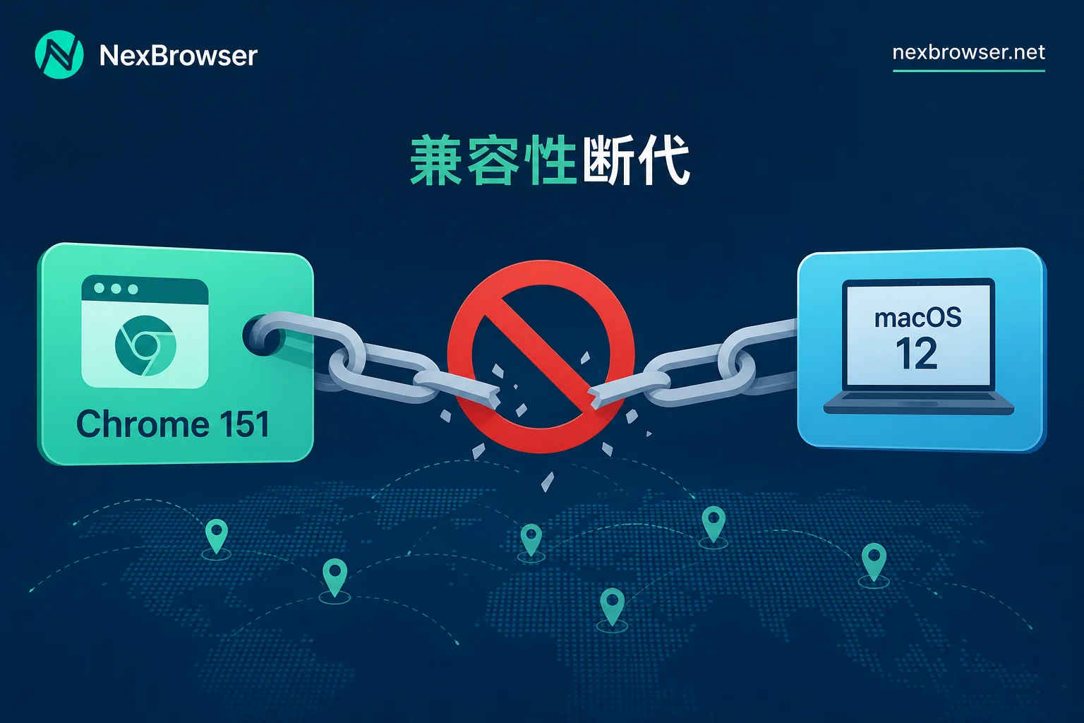 Chrome 151内核与macOS 12系统不兼容示意图 Chrome 151内核与macOS 12系统不兼容示意图