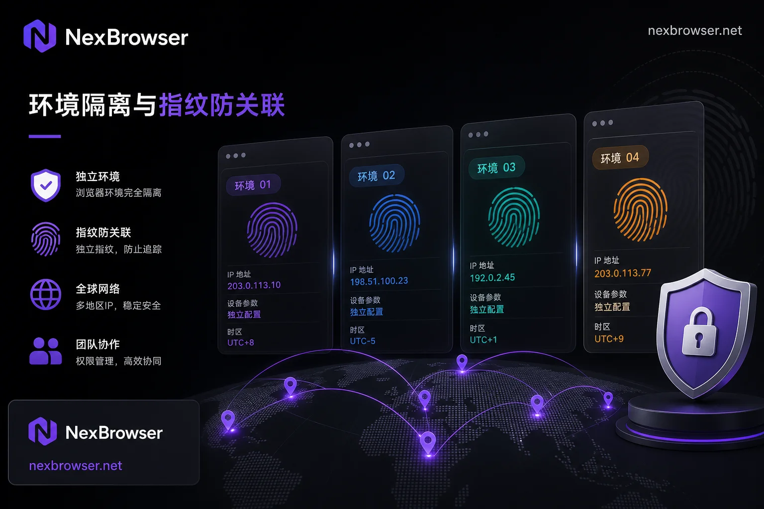 浏览器指纹与网络环境隔离原理示意图 浏览器指纹与网络环境隔离原理示意图