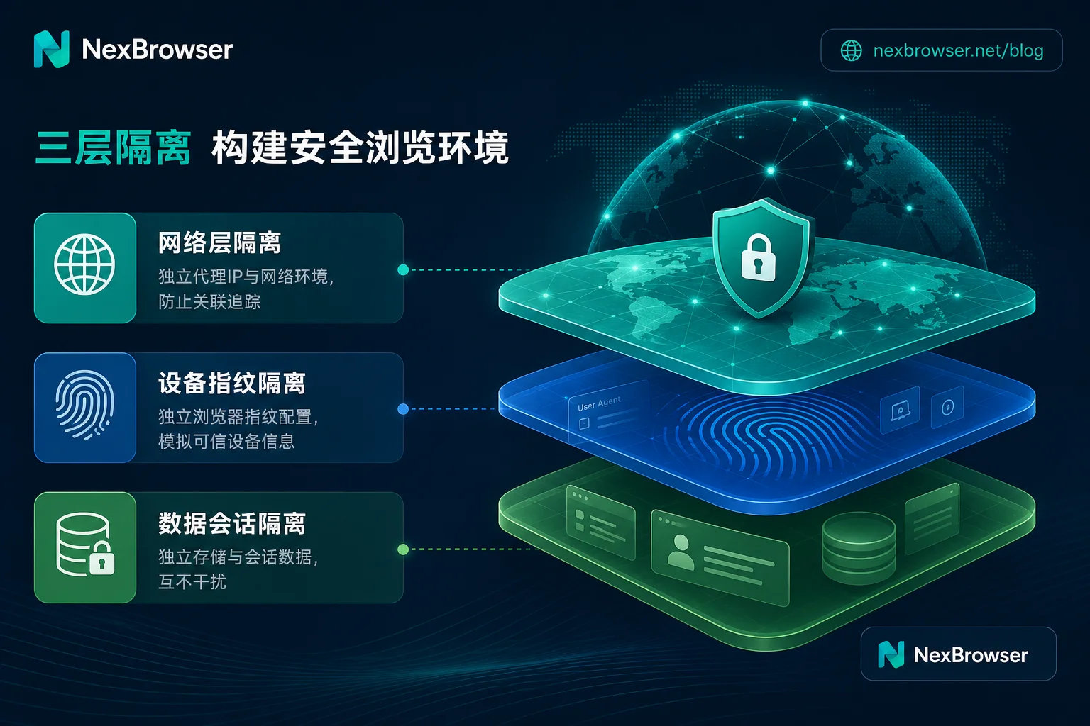 Diagram of three-layer protection architecture for browser environment isolation