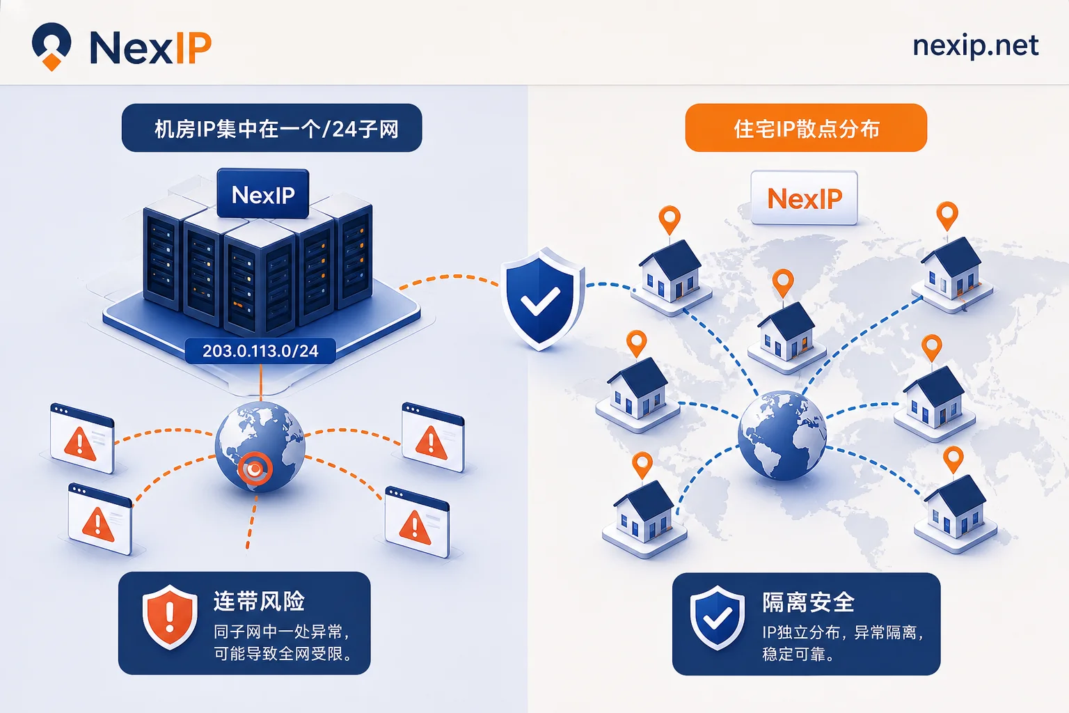 插图：机房子网集中与住宅IP散点对比