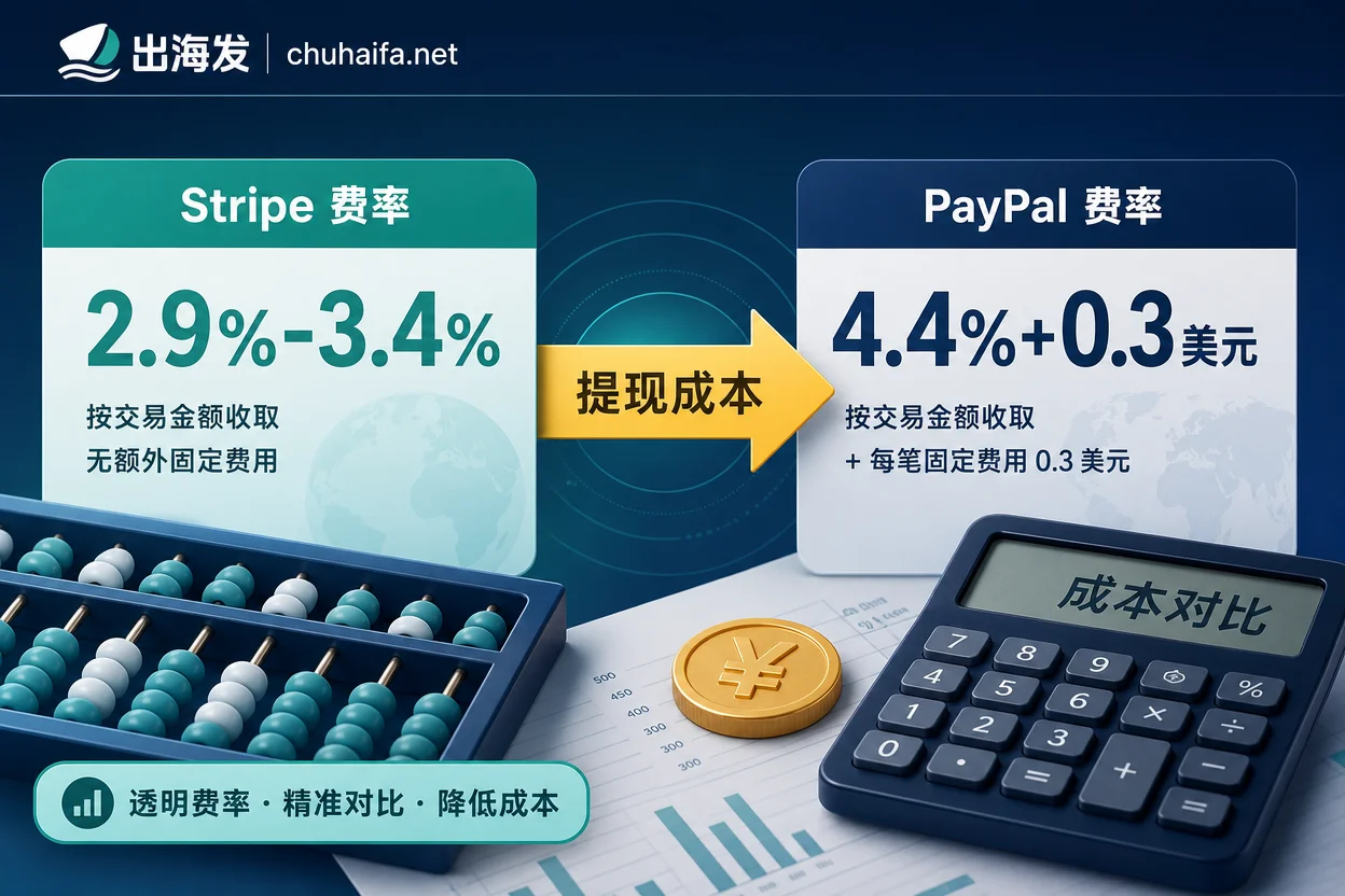 Stripe与PayPal费率及提现成本对比可视化