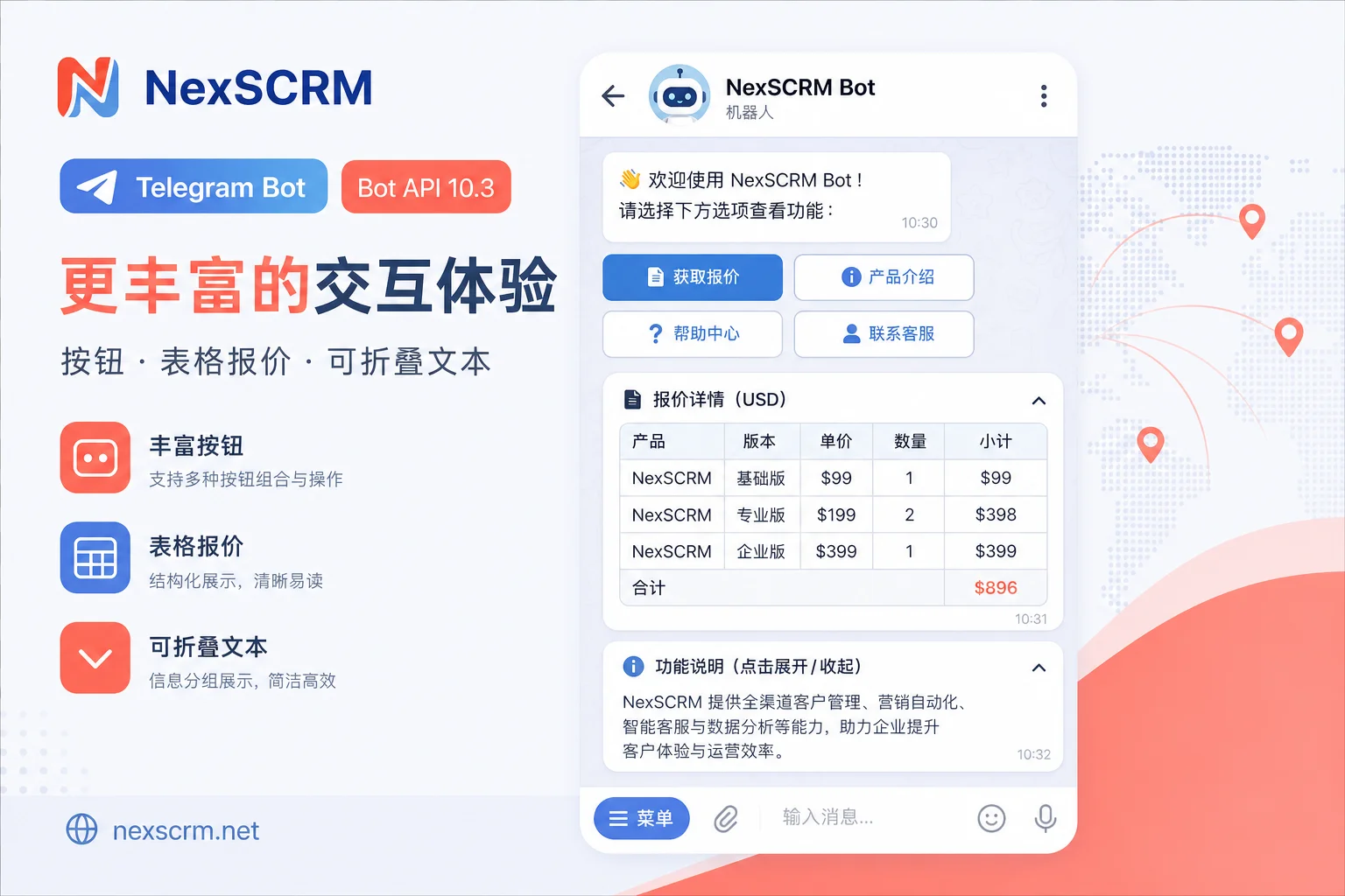 Telegram Bot API 10.3 rich message interface example