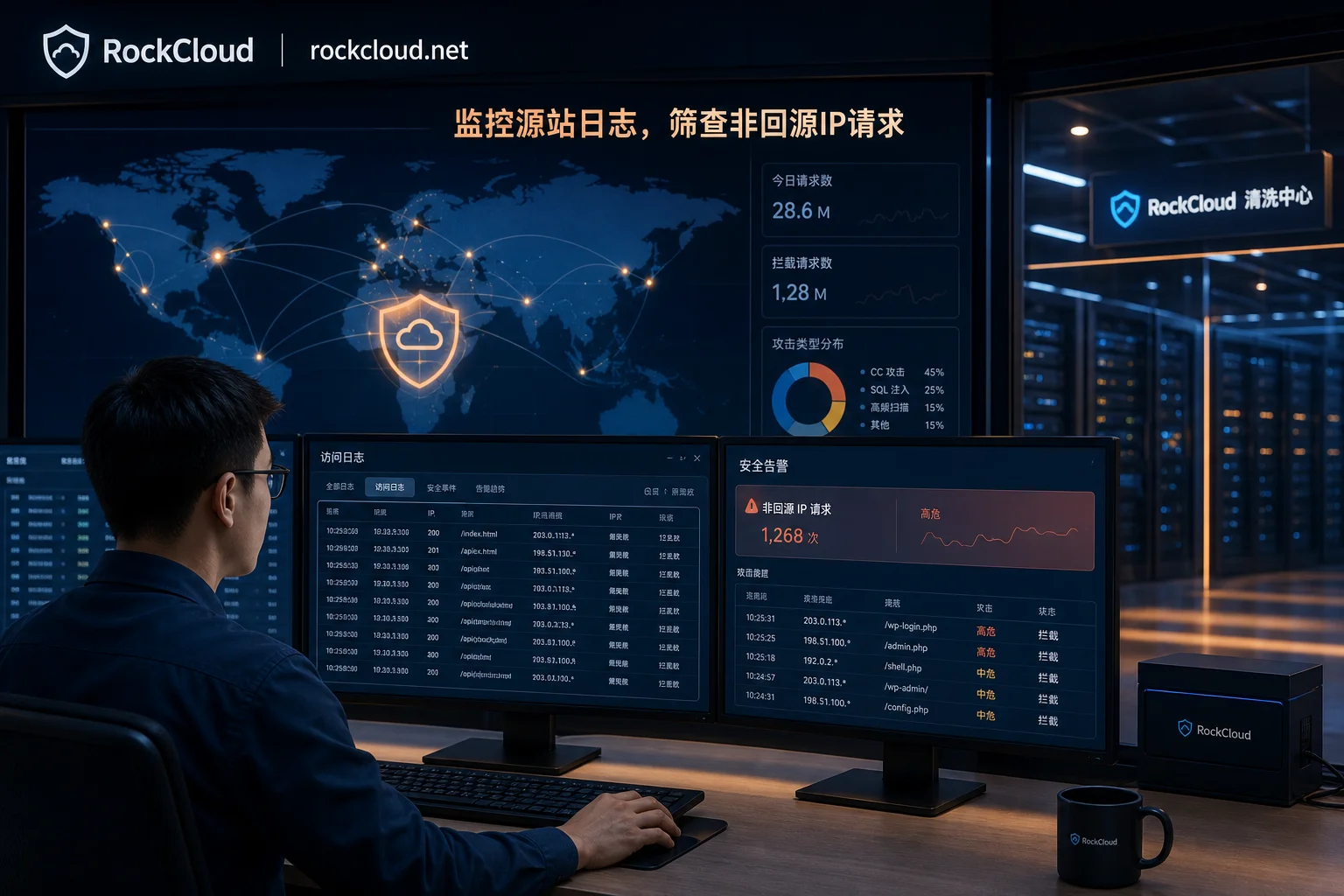 Operations staff checking origin access logs