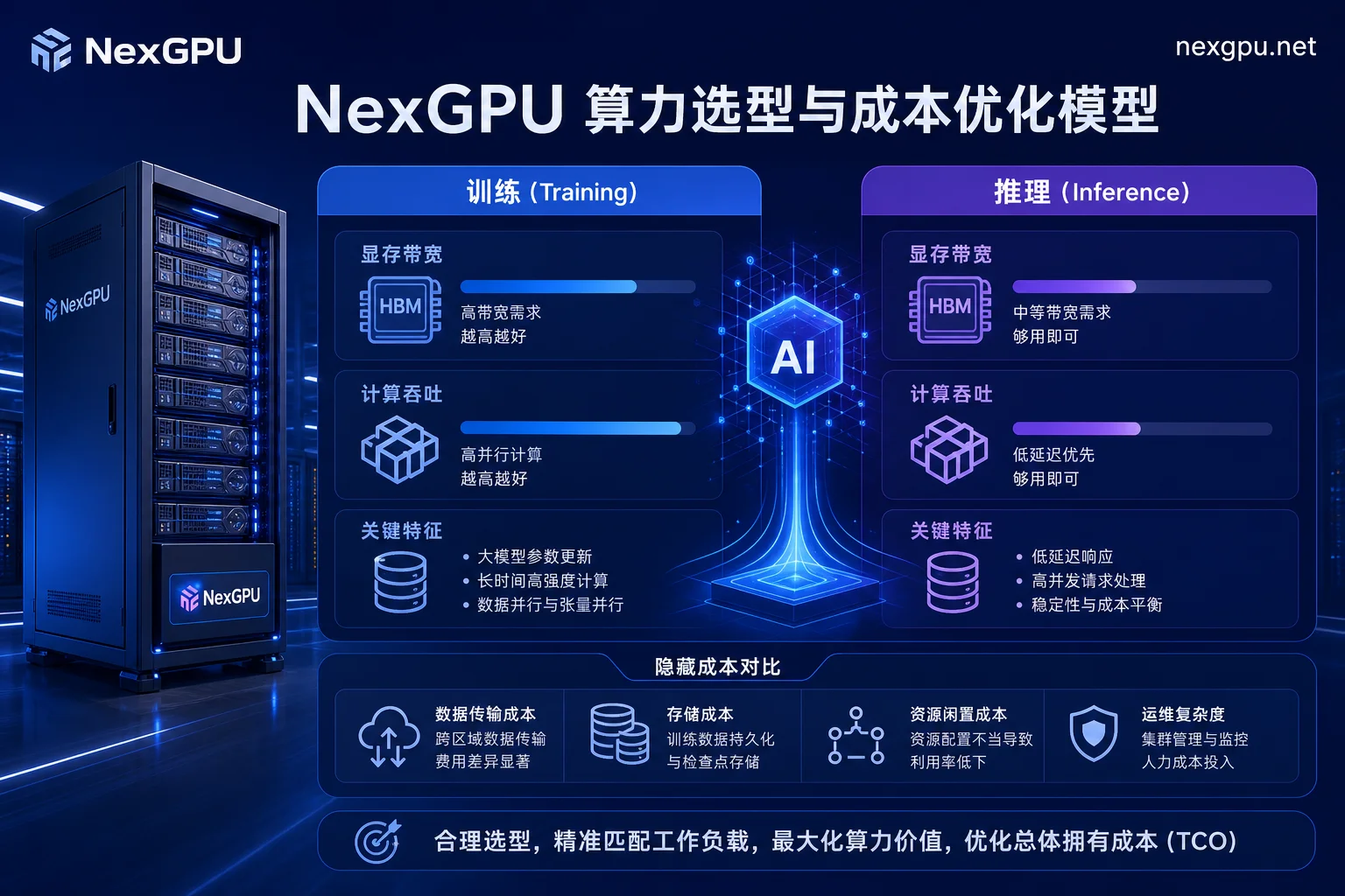 NexGPU 算力选型与成本优化决策图解