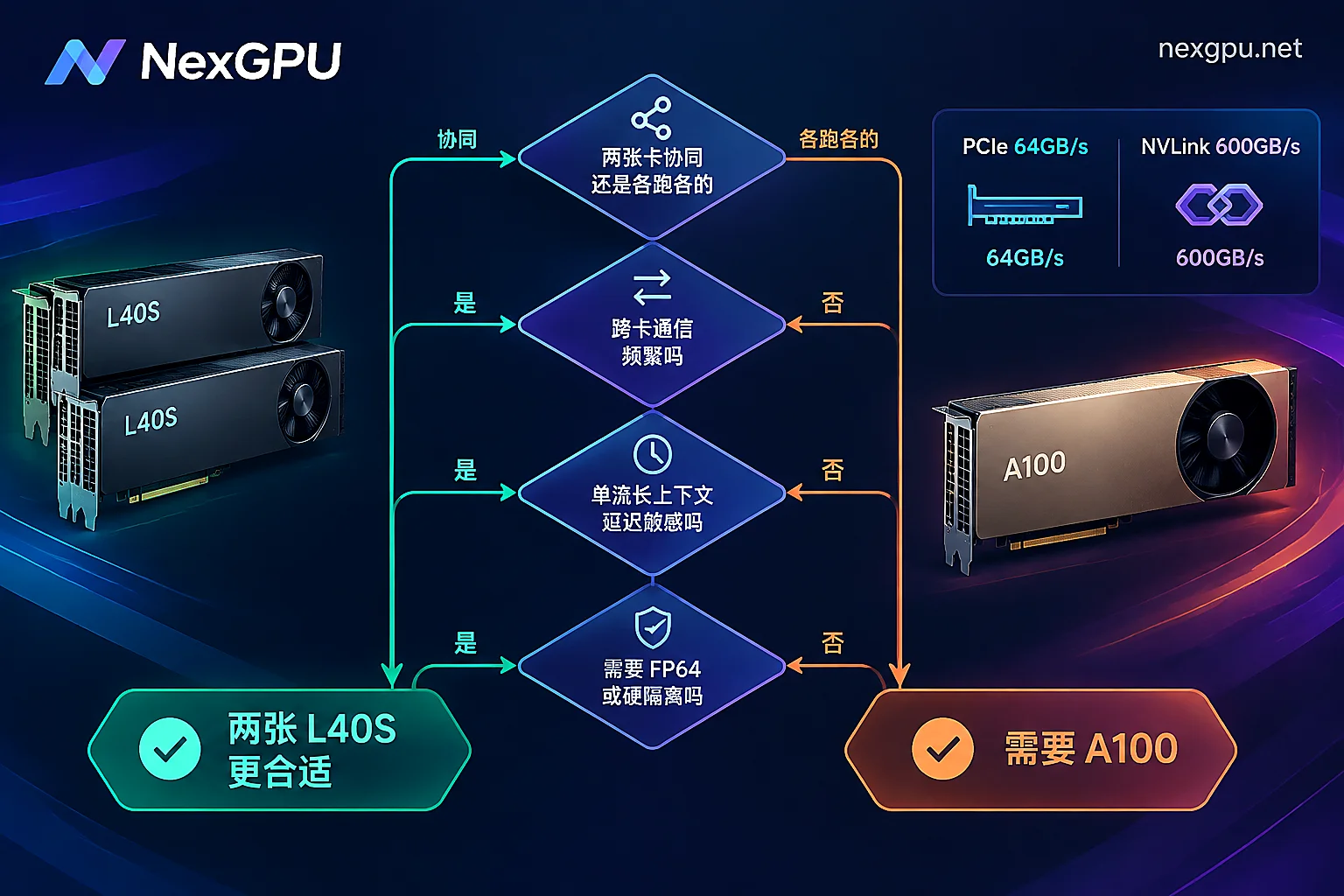 两张 L40S 能否替代 A100 的四步判断流程示意图 两张 L40S 能否替代 A100 的四步判断流程示意图