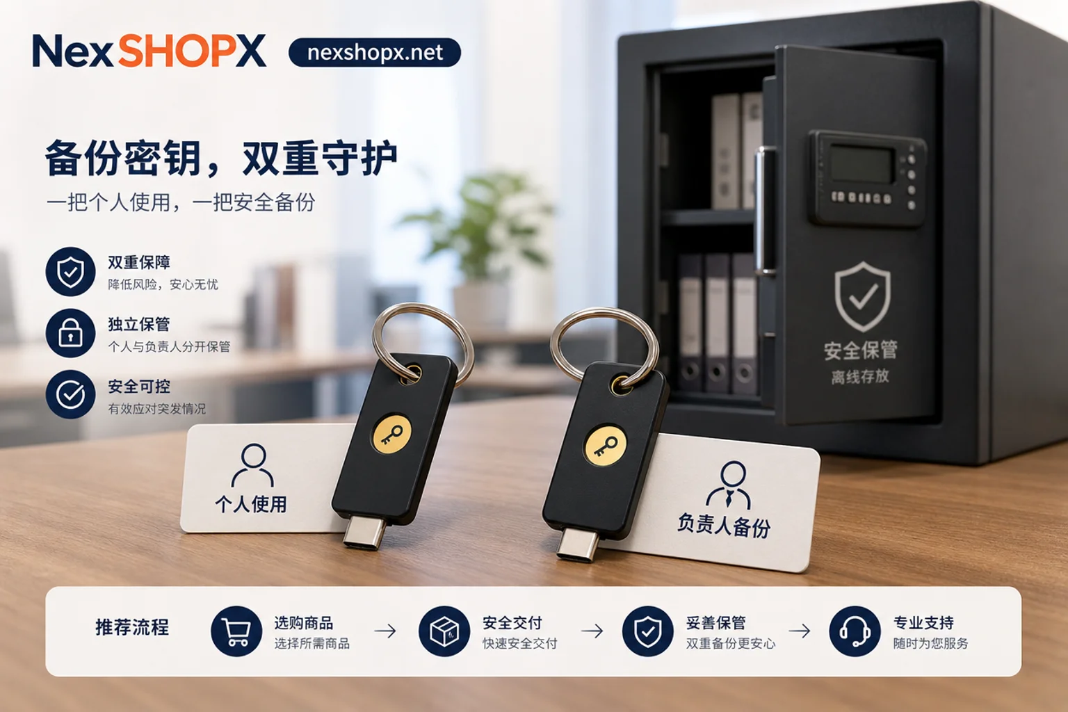 两把FIDO2硬件密钥备份保管