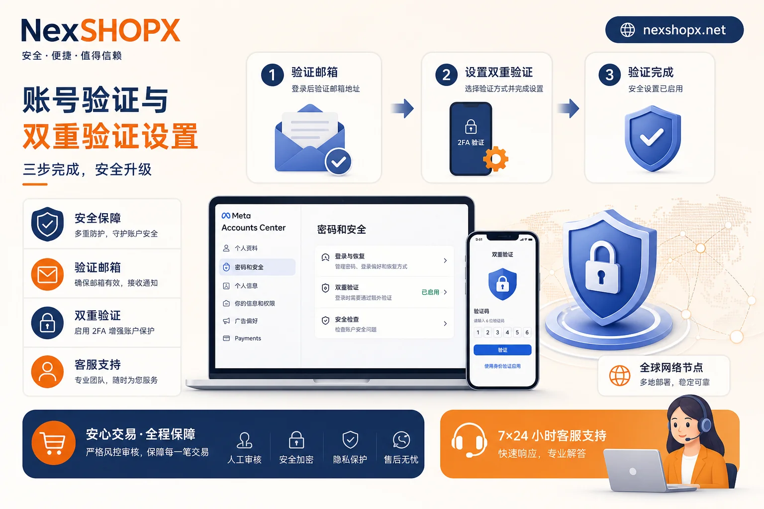 Instagram账号交付安全核验与双重认证流程示意图