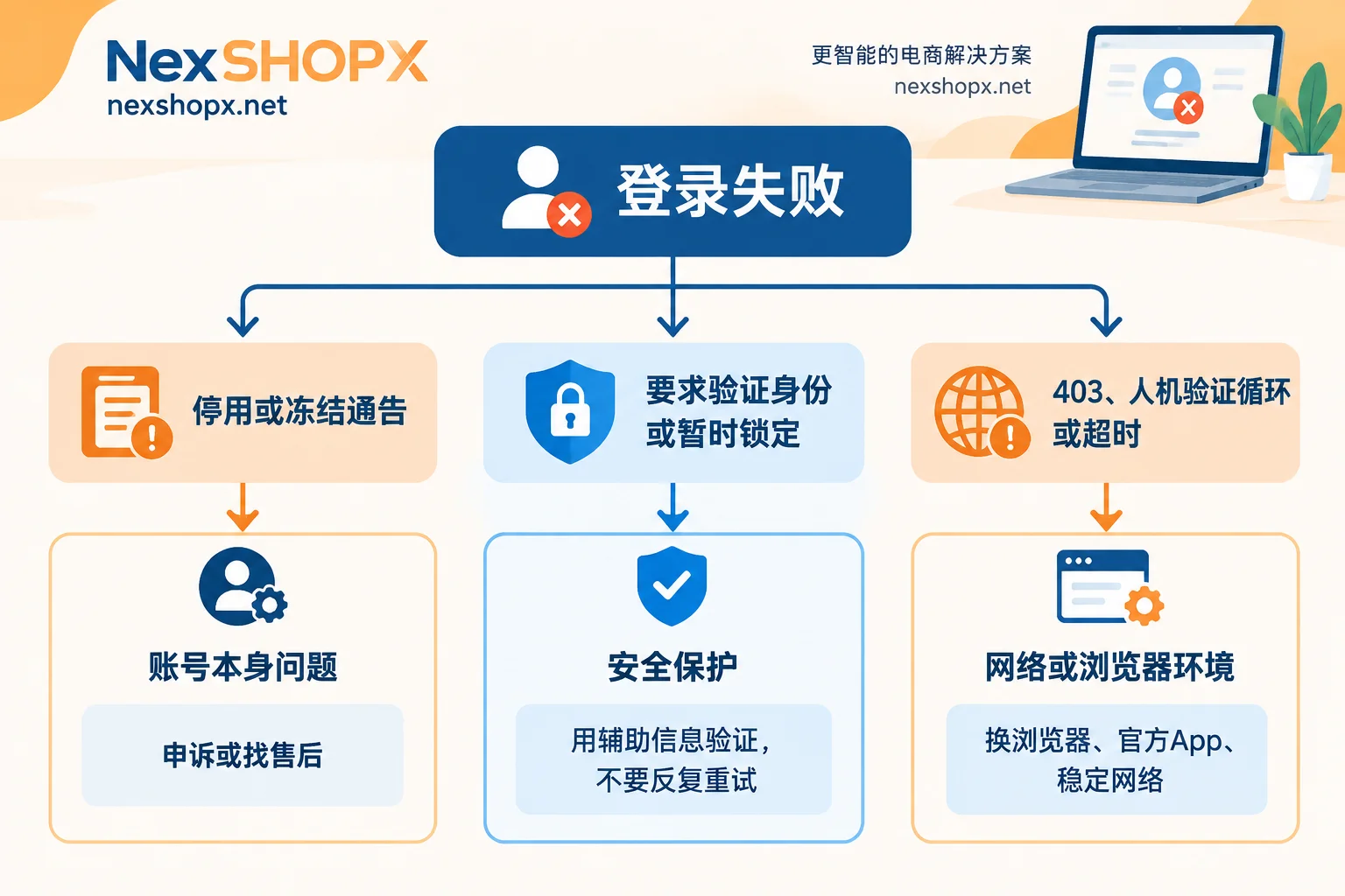 Flowchart for distinguishing account bans, security verification, and environment blocks based on error types