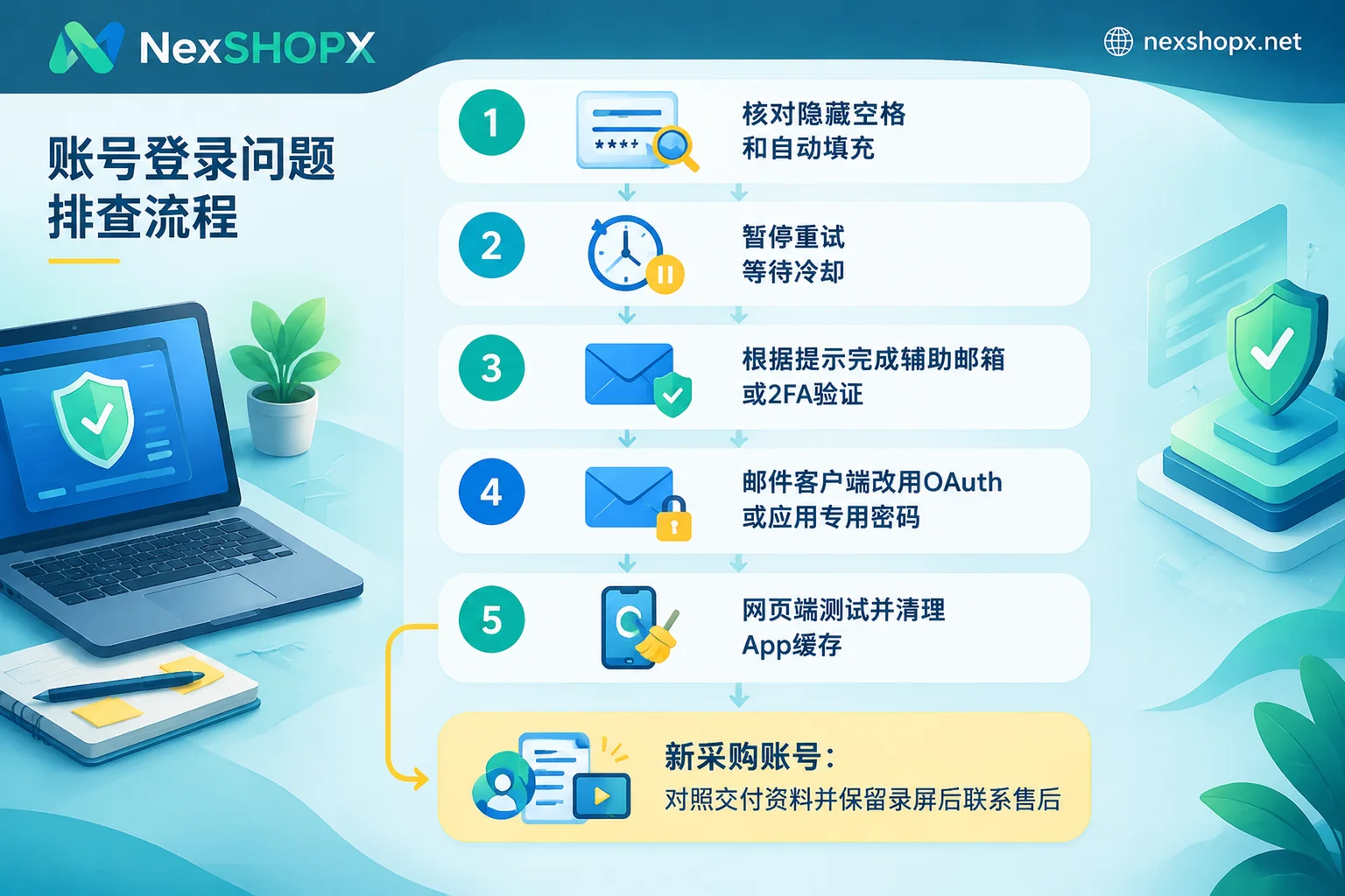 密码正确但登录失败的五步排查流程,以及新采购账号的处理分支 密码正确但登录失败的五步排查流程,以及新采购账号的处理分支