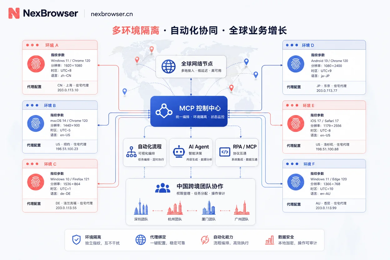 NexBrowser独立环境隔离示意图