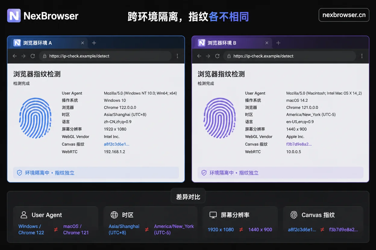 对比两个指纹环境的参数差异
