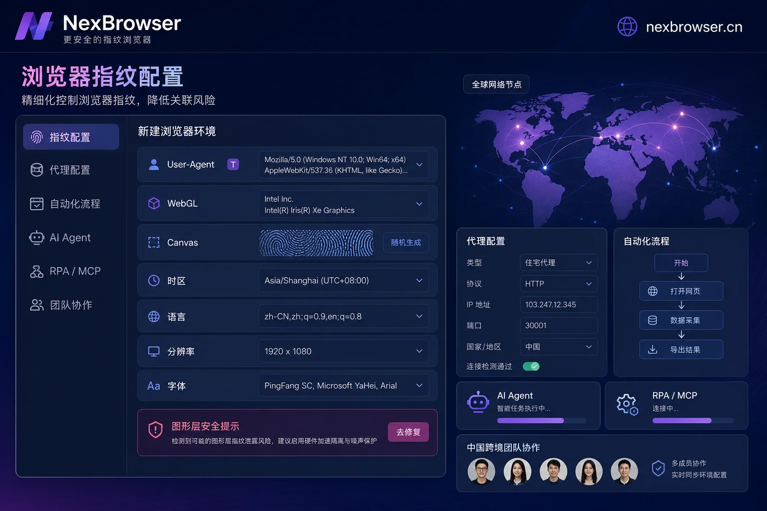 指纹参数配置面板示例